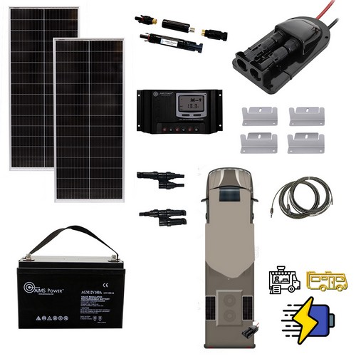 (image for) Aims Power, FCSCORPION, Solar Kit 200 Watt Slim & Narrow Panels & 1.28 kWh Battery | Solar Charging and Battery Storage kit for RVs, Mobile Setups, or Small Off-Grid Systems